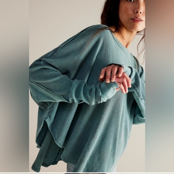 Free People Microphone Drop Thermal top t-shirt long sleeve silver pine NEW! - Picture 4 of 7